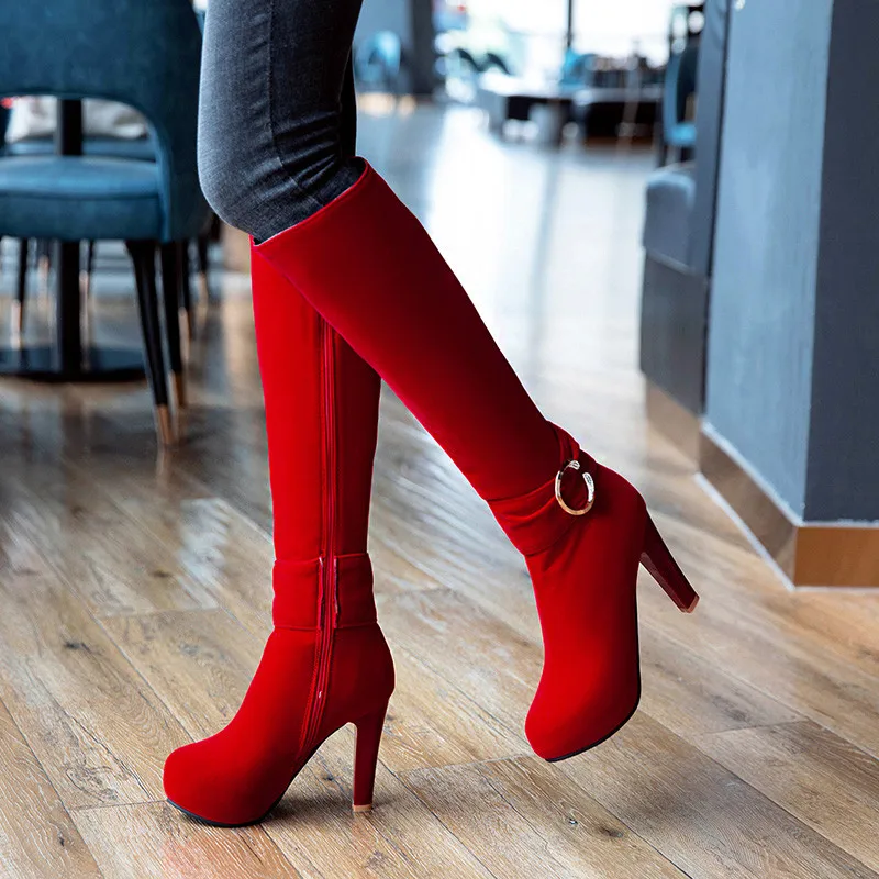 

Smirnova new arrive sexy women's winter boots super high heels boots platforms shoes round toe hot sale ladies knee high boots