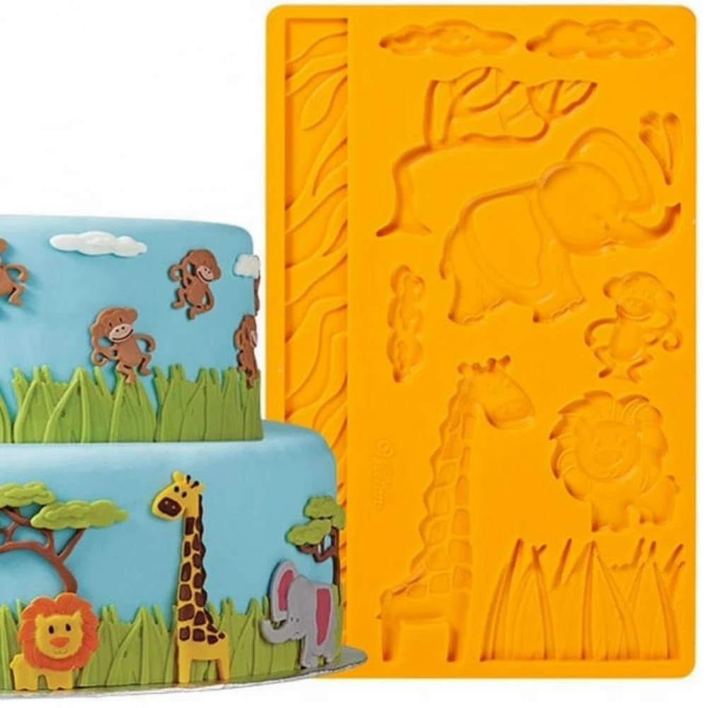 

Bakeware DIY 3D Fondant Silicone Mold Animal Giraffe Elephant Monkey Lion Cake Decorating Tools Gum Paste Silicone Cake Mold