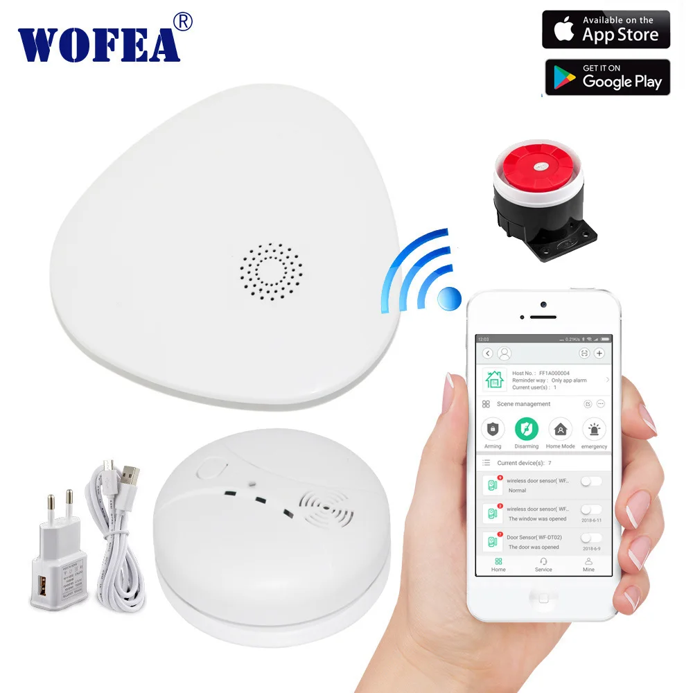 Wofea умная wifi система охранной сигнализации wifi шлюз дымовая сигнализация с видео camare система управления приложением SMS и уведомления о телефонных звонках - Цвет: Set 1