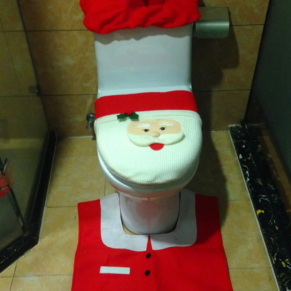 3 шт./компл. Navidad Санта Орнамент Снеговик крышка для унитаза + коврик ванной