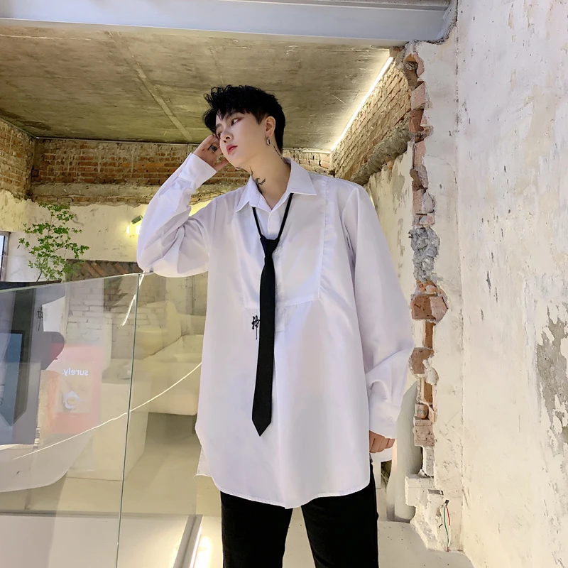 Мужская Повседневная белая рубашка с длинным рукавом и вышивкой уличная одежда