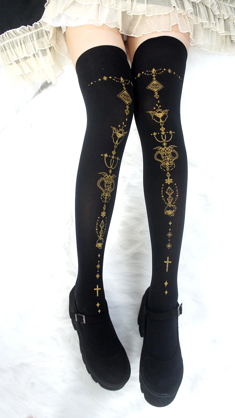 

Origional Falling Star Lolita Bronzing Printed Silk Stockings Lolita GIRL'S Summer Knee Socks