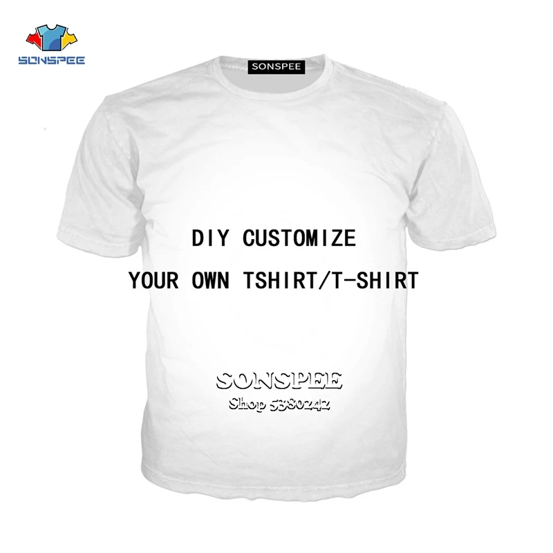 SONSPEE Customize DIY 3D Print T-Shirt Your Own Photos/Pictures/Star/Anime/Character/Singer Men Women Casual Hip Hop Streetwear