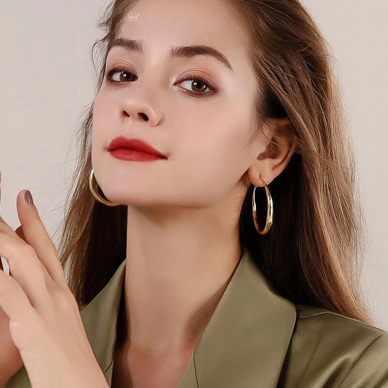 

Stainless Steel Trendy Oval Flattened Hoop Earrings For Women Simple Statement Earring Hoops Minimalist Jewelry Girlfriend Gifts