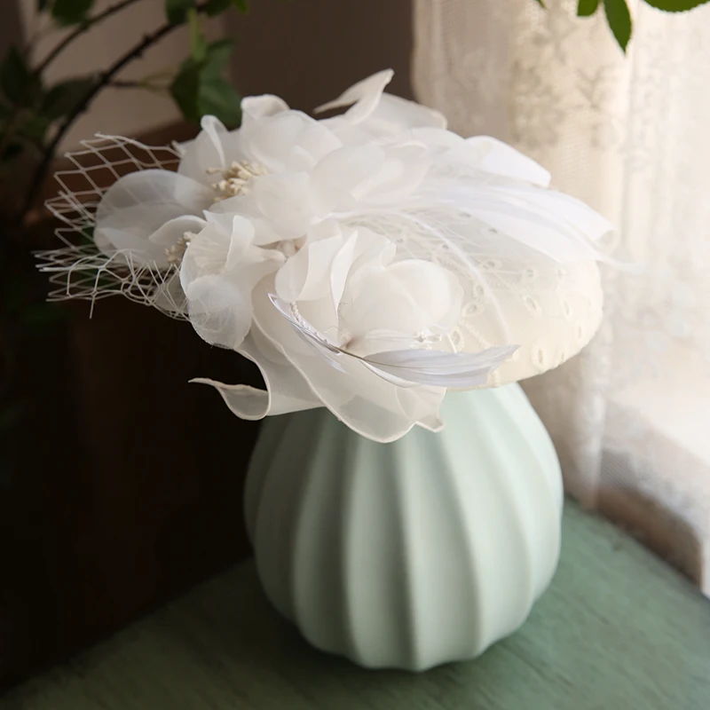 Mingli Tengda Gauze Small Formal Hat Lady Wind Bride Headwear Lace Mori Hats Woman Wedding Accessories Vintage Tiara Birdcage | Аксессуары