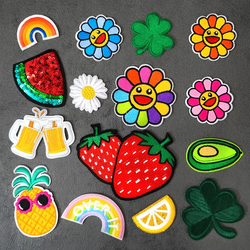 

Rainbow Flower Watermelon DIY Patches Embroidery Applique Clothes Ironing Sewing Supplies Decorative Badges Leaf Strawberry