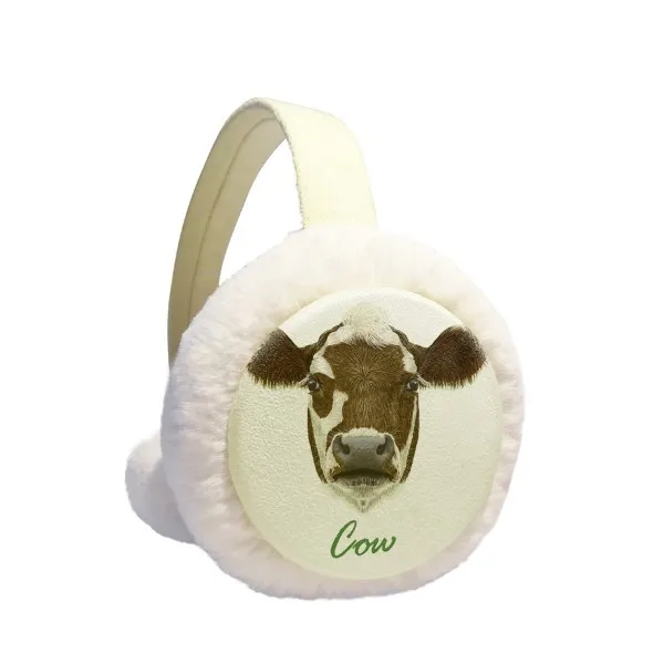 

Brown-and-White Domestic Dairy Cow Animal Winter Earmuffs Ear Warmers Faux Fur Foldable Plush Outdoor Gift