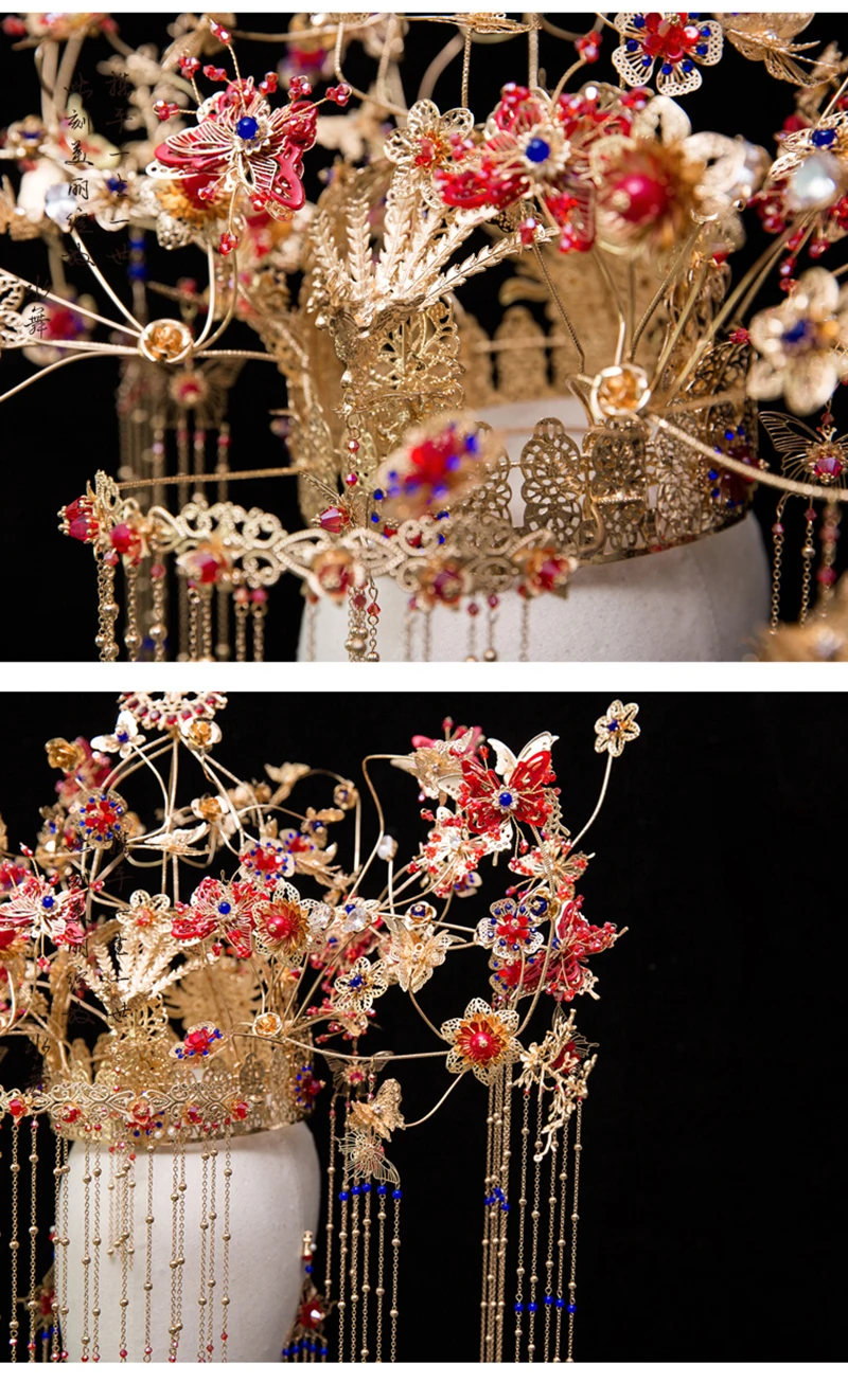 NiuShuya роскошная китайская традиционная диадема феникса длинная кисточка Hairwear Cheongsam свадебный головной убор свадебные аксессуары для волос