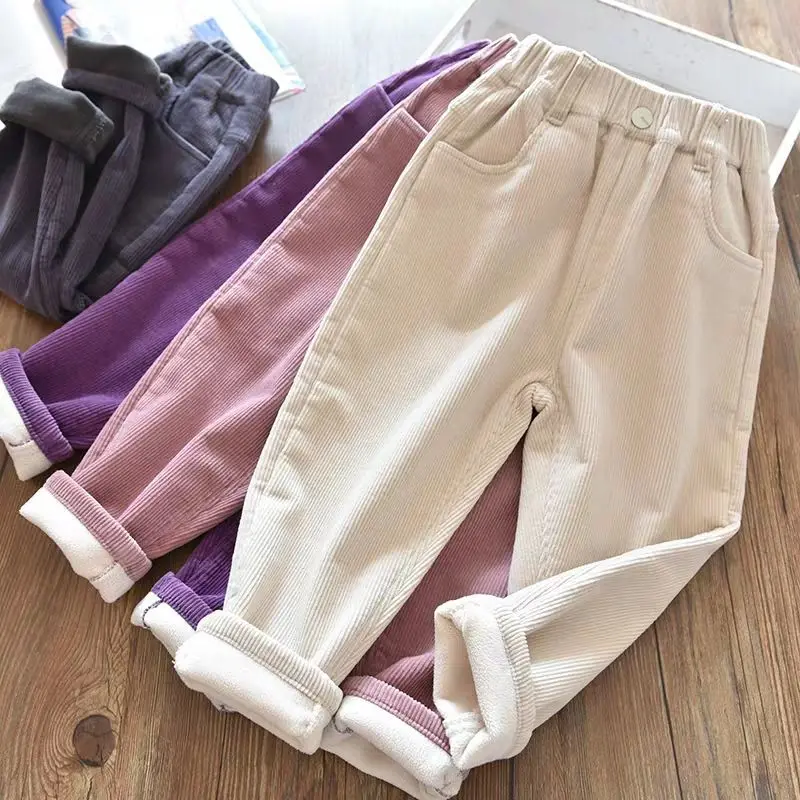 Girls Pants Autumn Winter Outerwear Trousers Plus Velvet Thickening 2021Children's Corduroy Trousers For Teenagers Warm pants