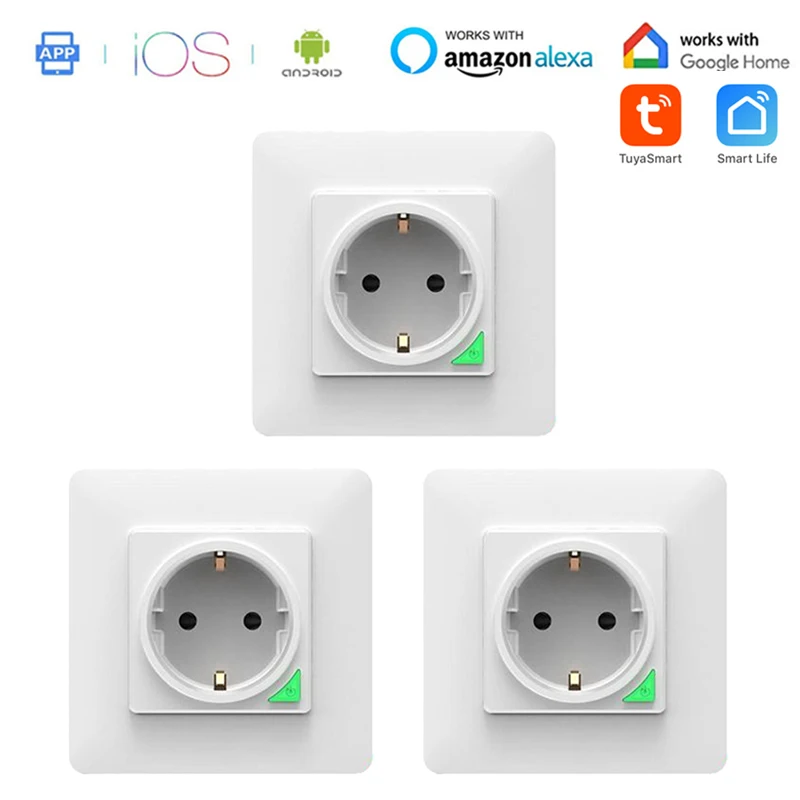 

WiFi Smart Plug 16A EU Socket Tuya Smart Life APP Work with Alexa Google Home Assistant Voice Control Timing Function Smart Home
