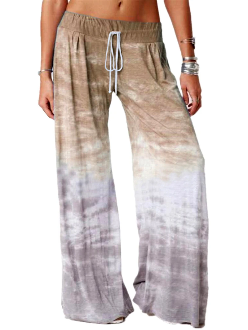 

Lace Up Waist Women Wide-legged Long Pants Gradient Printed Female Loose Yoag Pants with Inner Drawstring