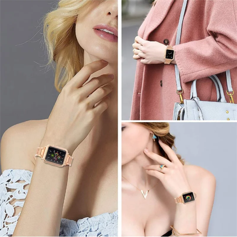 

For Apple Watch Bands 38mm 40mm 42mm 44mm Women Glitter Metal Strap & Bling Diamond Protective Case iWatch Series 6 5 4 3 2 1 SE