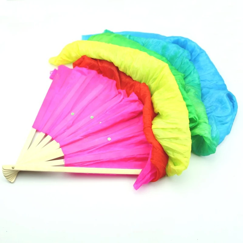 

Hand Made Colorful Belly Dance Dancing Silk Bamboo Long Fans Veils For Folk Dance 1.8M