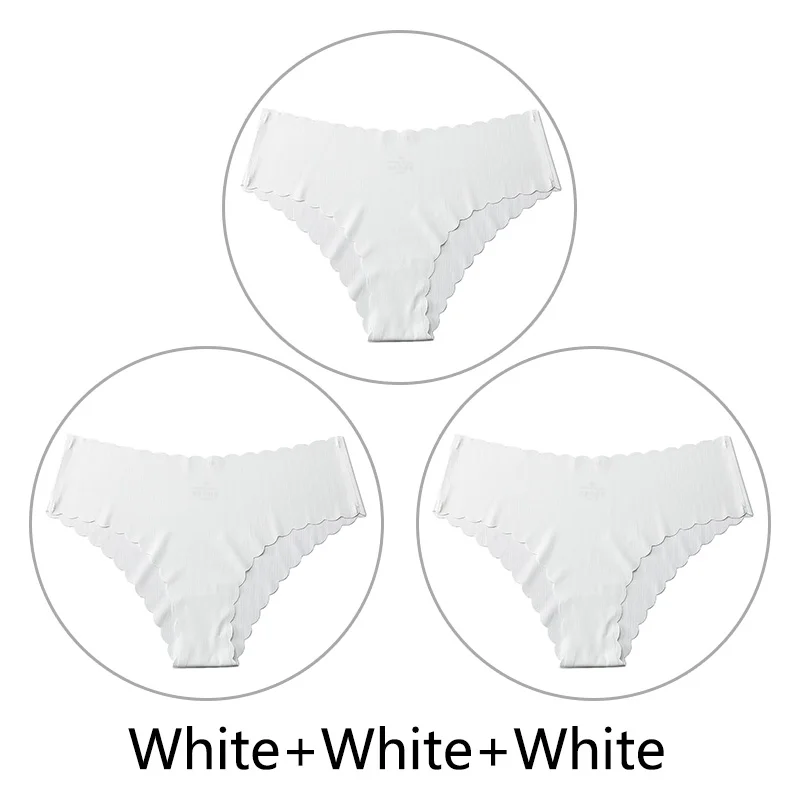 White White White 3 шт./партия, сексуальные бесшовные трусики с оборками для женщин, полосатые трусы с низкой посадкой, цельное нижнее белье, женское нижнее белье, американский размер xs-l - Цвет: White White White
