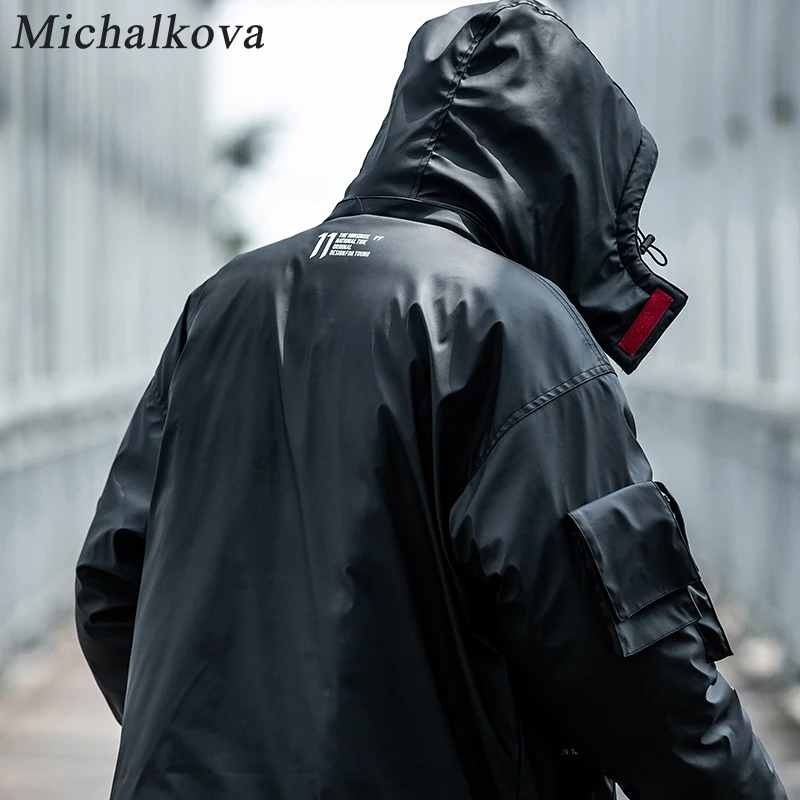 Michalkova из искусственной кожи парка с капюшоном куртка Techwear хип-хоп мягкие куртки