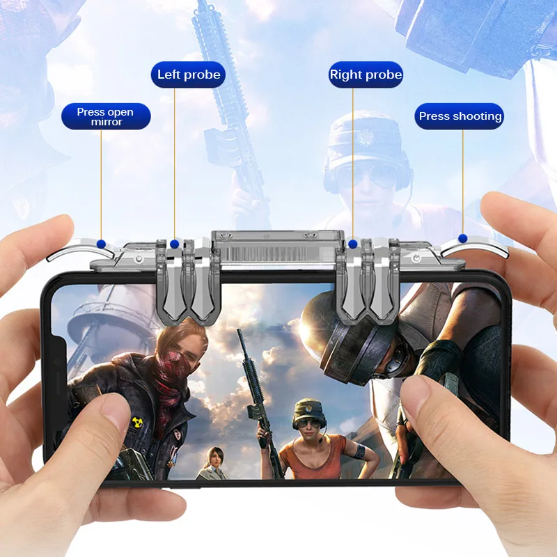 six fingers adjustable pubg phone gamepad gaming controller shooter trigger fire handle button joystick for iphone android free global shipping