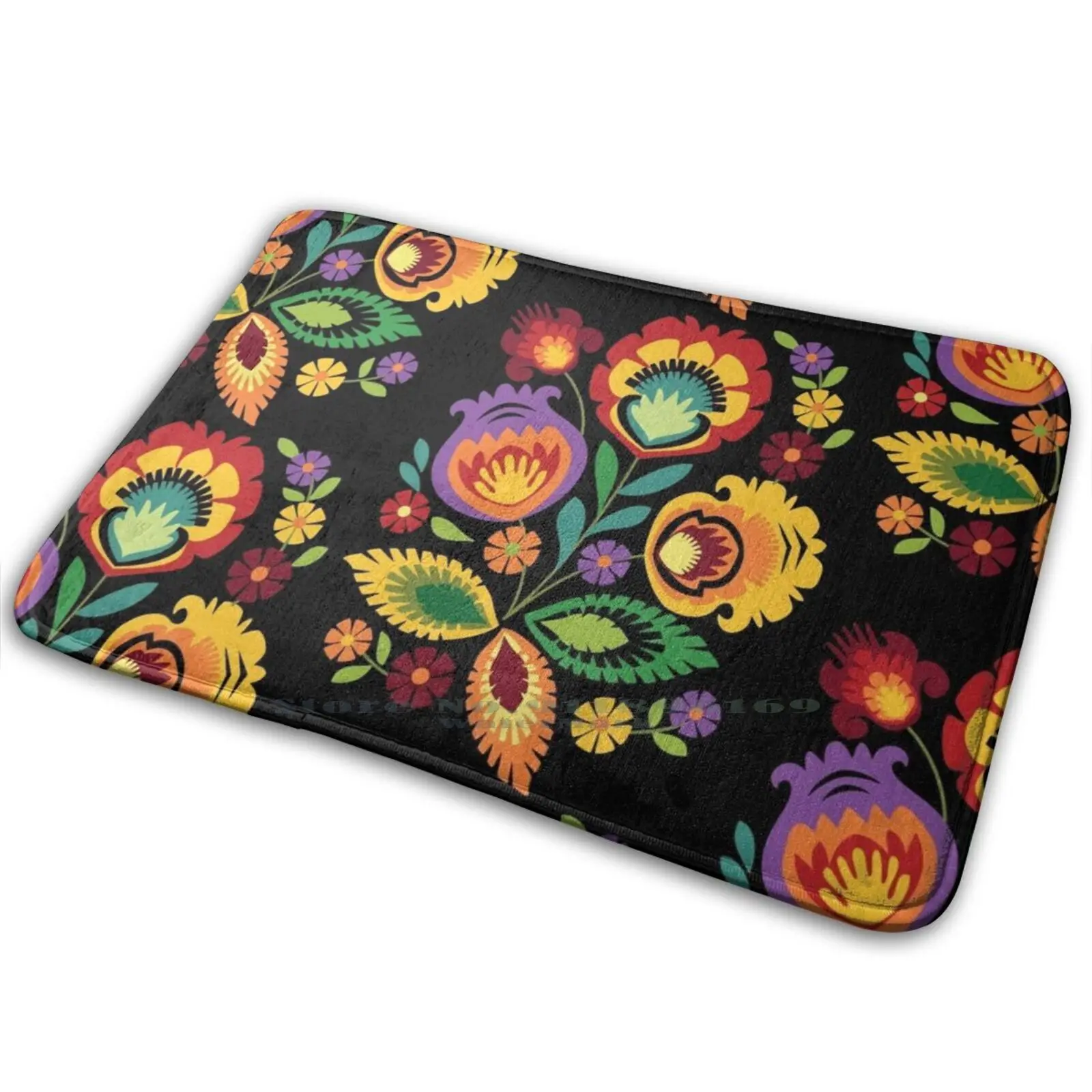 Польские народные цветы красные на черном ковре безопасные от скольжения для спальни перед входной дверью Польша.