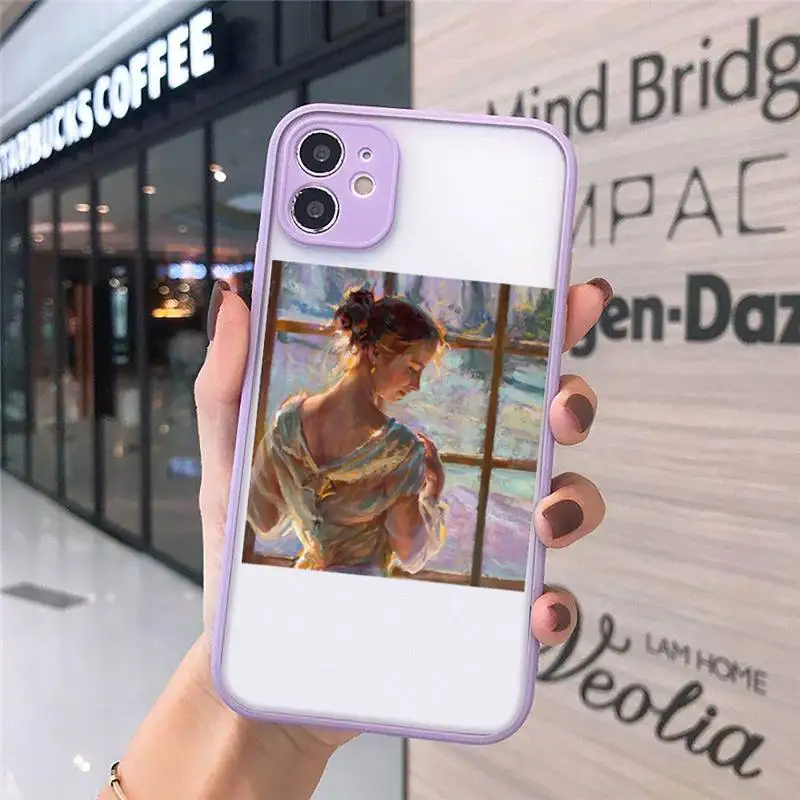 

oil painting beautiful fashion art Phone Case Matte Transparent for iPhone 11 12 7 8 s mini pro X XS XR MAX Plus funda