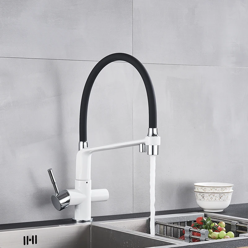 Кухонный кран белый черный двойной носик питьевой воды Torneira Фильтр латунь очиститель сосуд Раковина Смеситель горячей и холодной воды