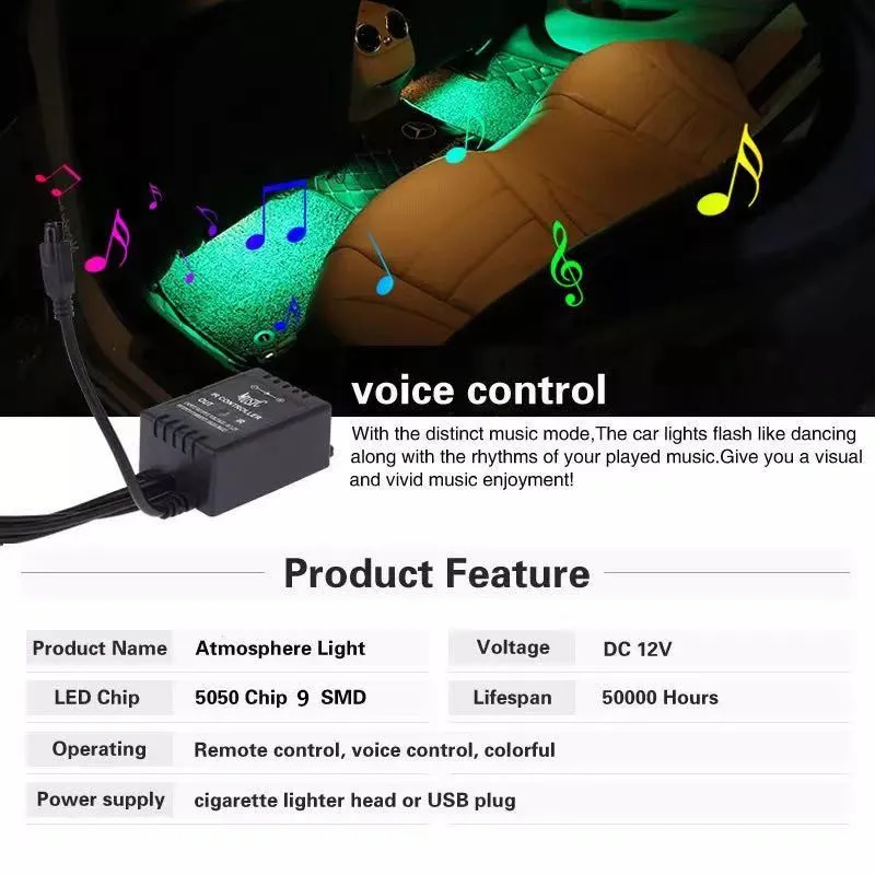 4 шт. автомобиль RGB светодиодный ноги атмосферу лампы светодиодные полосы света