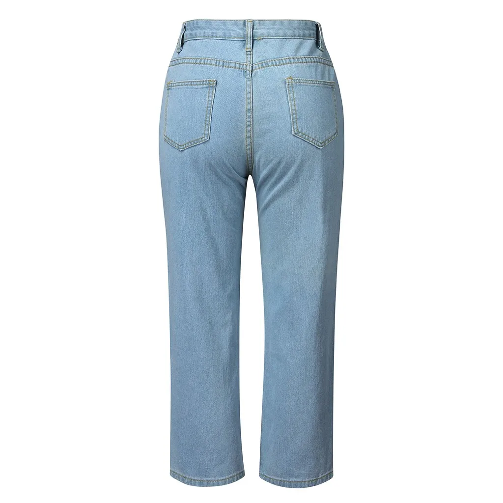 Женские рваные джинсы синие свободные винтажные женские модные с высокой талией