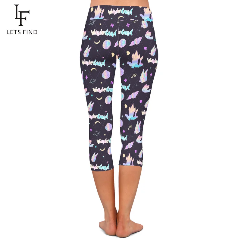 LETSFIND Summer Fashion Castle Print Women Plus Size Elastic Capri Leggings New High Waist Soft Silm Fitness Mid-Calf | Женская одежда