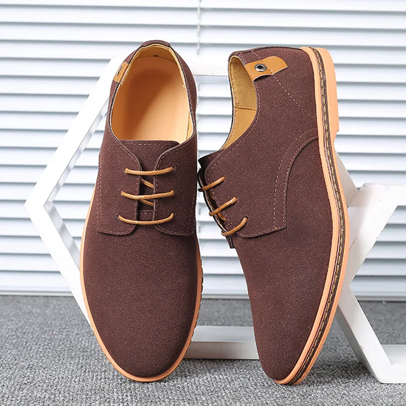 

Brand Frosted Leather Shoes Male British Style Suede Sneakers Men Casual Lace Up Spring Nubuck Shoes Plus Size 47 48 Dad Shoes