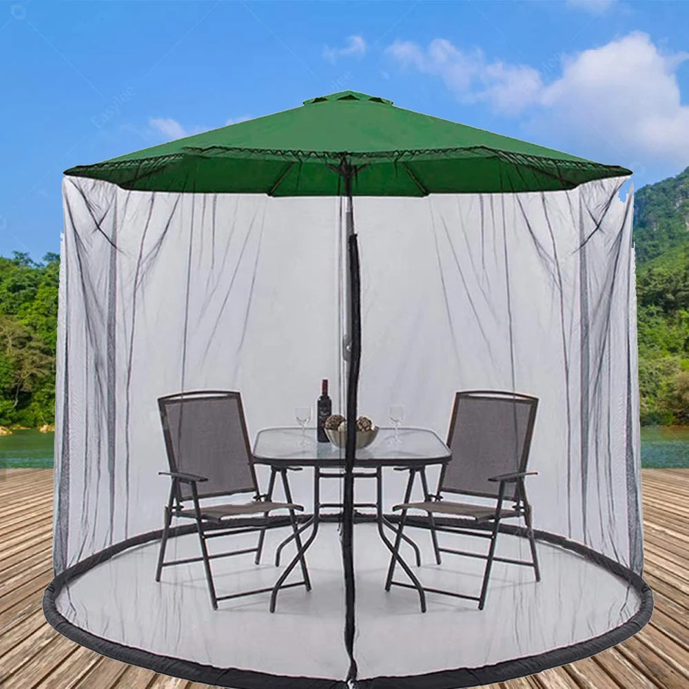 

Patio Umbrella Mosquito Net Polyester Mesh Net Screen Universal Canopy Umbrella Net With Zip-Fastener Adjustable Rope