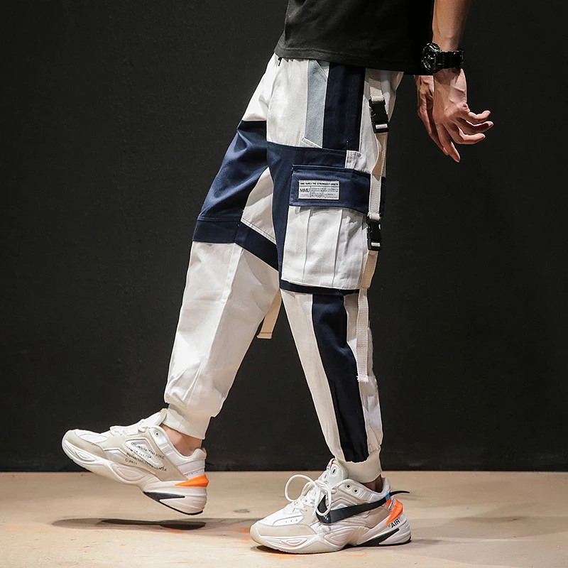 2019 Мужские штаны в стиле хип хоп уличная одежда с лентами лоскутные карманы