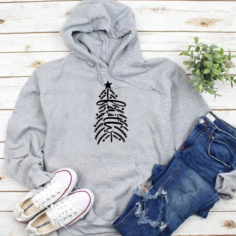 

Women's Faith Christmas Tree Word hoodies women fashion cotton religion funny unisex Christianity pullovers hipster tops P055
