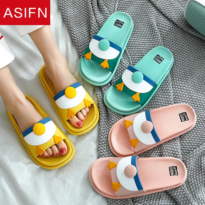 

ASIFN Cute Women's Slippers Cartoon Lovely Duck Paw Slides Summer Bathroom House Indoor Non-slip Zapatillas De Mujer Pantoufle