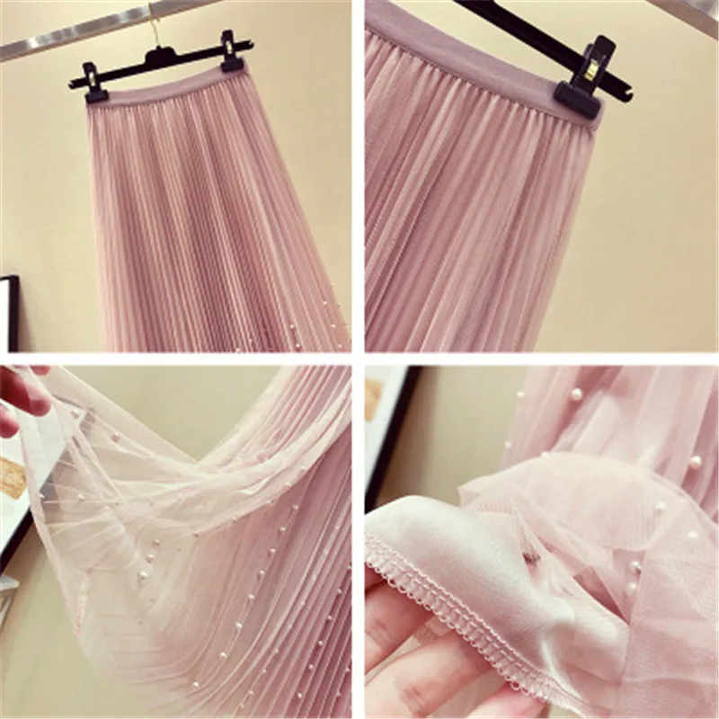 Юбка-миди плиссированная из тюля с завышенной талией эластичная до середины икры