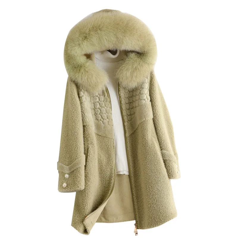 (TopFurMall) полушерстяное меховое пальто с капюшоном из лисьего меха зимняя женская