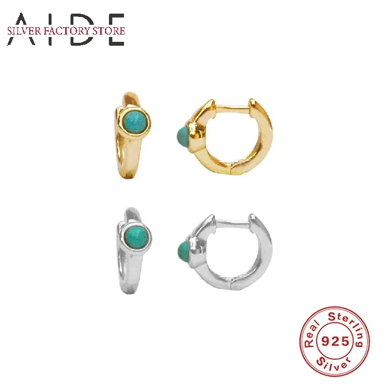 

AIDE 925 Sterling Silver Jewelry Bling Turquoise INS Hoops Earring Bohemia Fine Earrings For Woman Circle Pendientes Brincos