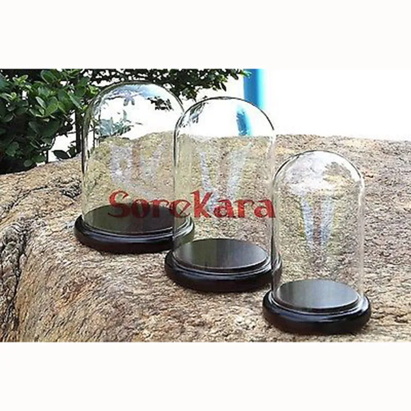 80x120 мм винтажный стеклянный купол колокольчик с темным деревянным основанием