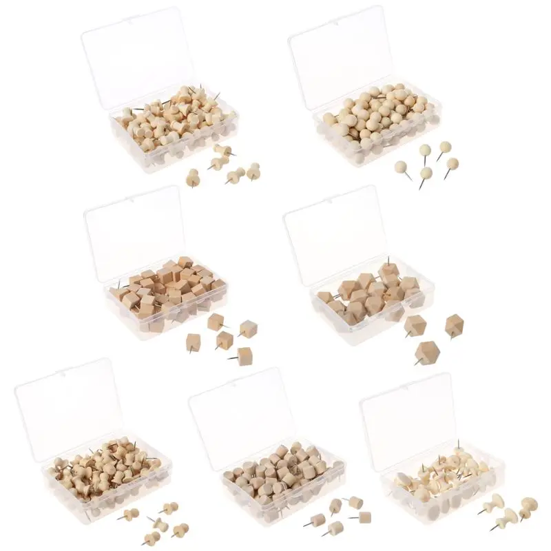 

Wooden Thumbtack Board Pins Pushpins Drawing Photo Wall Studs Nail School Suppy C5AE