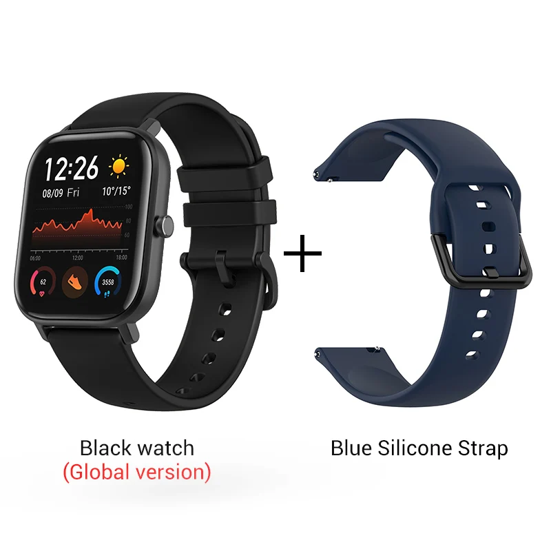 Black n Blue strap Xiaomi Amazfit GTS Smartwatch 341PPI AMOLED дисплей 5 атм водонепроницаемый 14 дней батарея gps управление музыкой - Цвет: Black n Blue strap