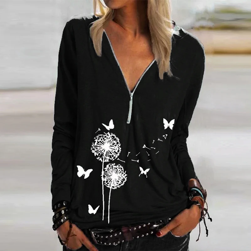 

Elegant Women Floral Print Blouse Shirts 2021 Spring V-Neck Button Long Sleeves Tops Ladies Office Casual Streetwear Blusas 5XL