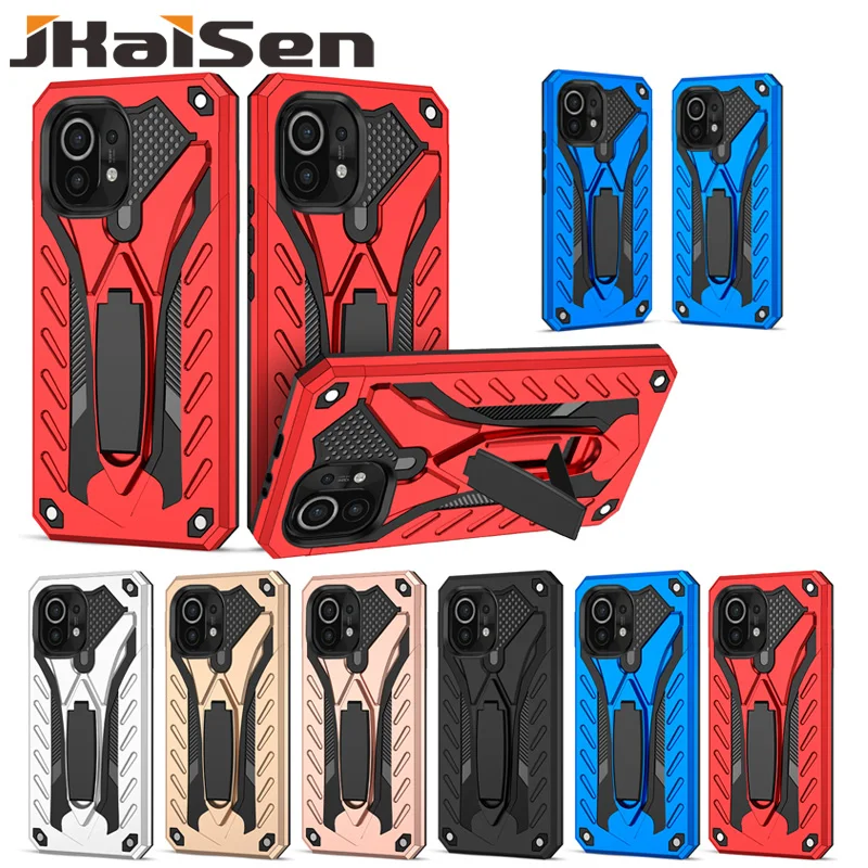 

JKaiSen Shockproof Bracket Phone Case For Xiaomi 11 11i 11X Hidden Stand Kickstnad Protective Cover For Xiaomi 11 Lite