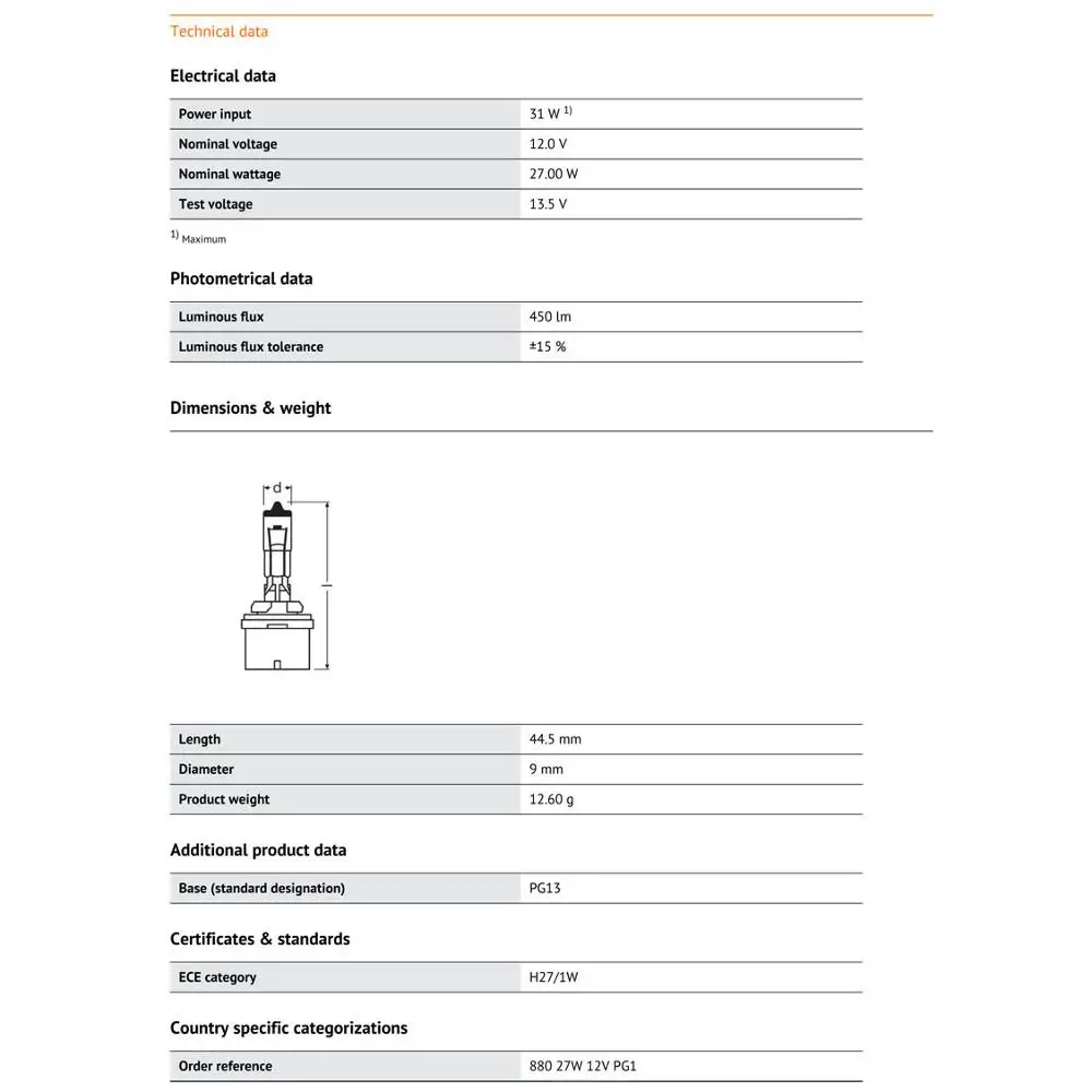 OSRAM 880 H27W/1 12 в 27 Вт PG13 Оригинальная Автомобильная галогенная фара автомобильная