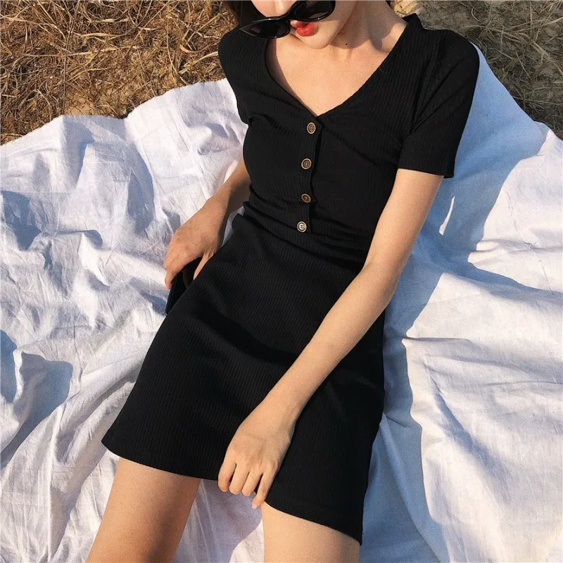 Женское мини платье с v образным вырезом и коротким рукавом летние эластичные