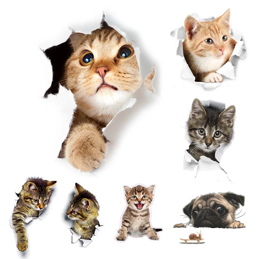 3D наклейки для туалета с отверстиями кошек и собак домашнее украшение сделай сам