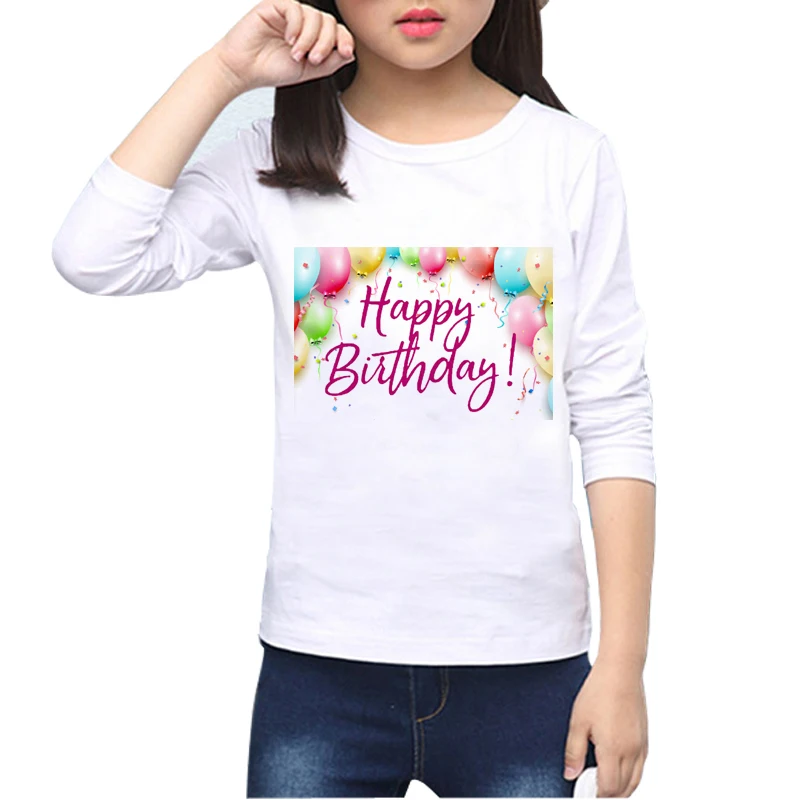 Детская футболка с надписью «Happy Birthday» и бантом одежда для мальчиков и девочек детская футболка единорог, подарок на день рождения, для детей от 1 года до 9 лет, Y54-12