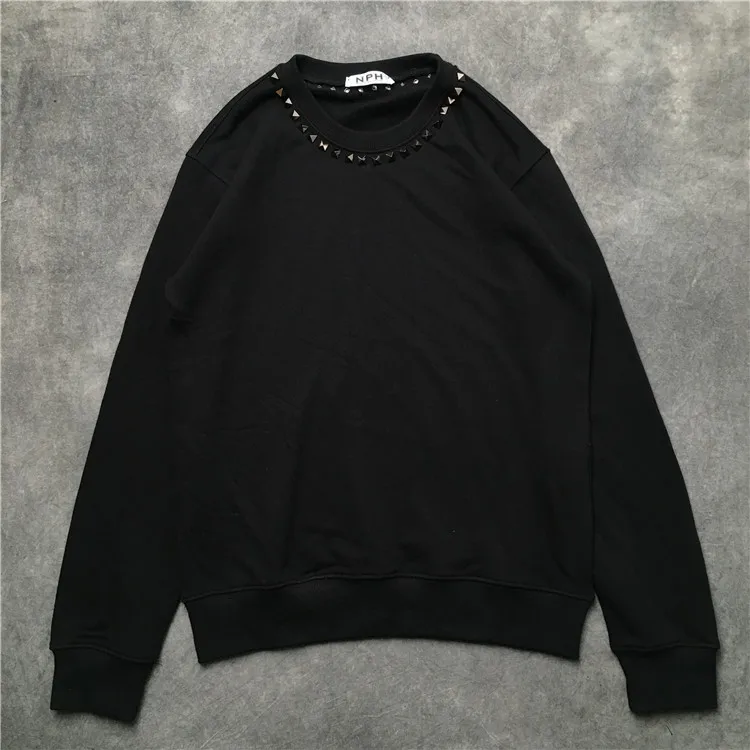 

New luxury Men Novelty Metal rivets Hoodies Hoody hooded Sweatshirts velvet Cotton Drake Thicken Fleece pullover Thicken E04