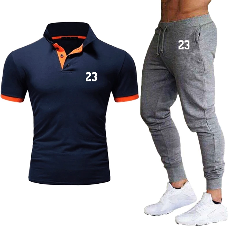 

Sportswear Summer Men's Suit Polo T-Shirts Sweatpants Men Clothing Jogging Tracksuit Man Brand for Sport Trainning Men Sets