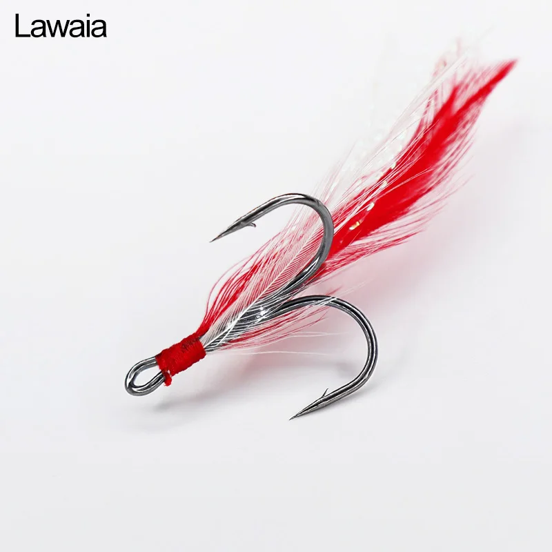 Lawaia Fishing Hook Rocky Fishing Three Hooks With Red Feather Pendants With Barbed Three Anchor Hooks Fishing Tackle Fish Tools
