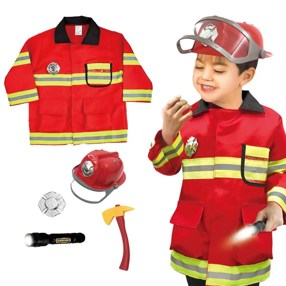 

Fireman Kids Simulation Costumes Suit For Girl Boy Party Uniforms Set Toy Firefighter Funny Adjustable Hat Pretend Paly Toys