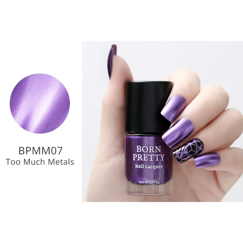 BORN PRETTY 9 мл металл с эффектом зеркала лак для ногтей фиолетовый розовый Золотой Серебряный хромированный лак для ногтей металлический дизайн ногтей - Цвет: BPMM07