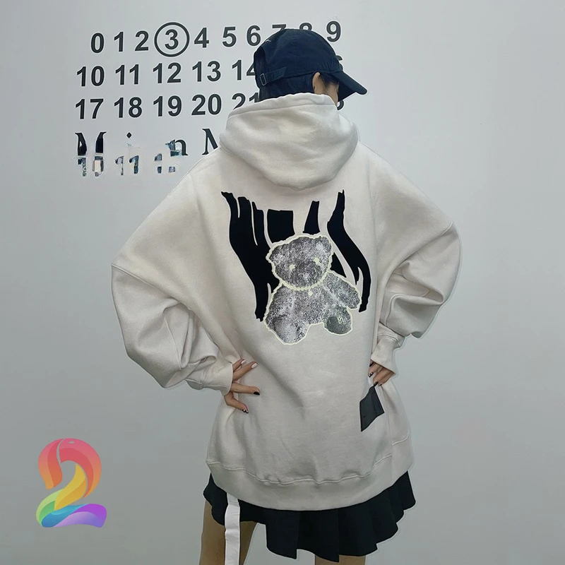 

Oversize WE11DONE Hoodie High Street Fashion Luminous Bear Temperature Change Sweatshirts Welldone Loose Pullover