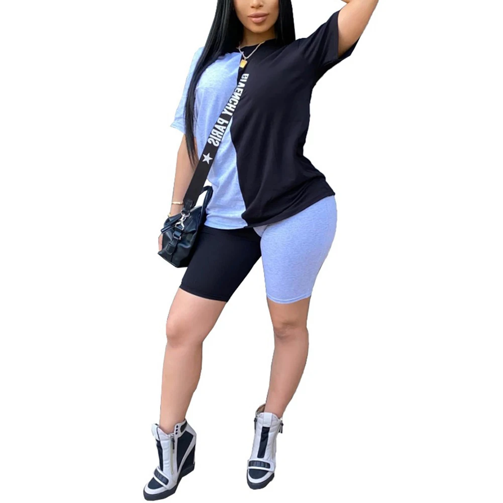 Women 2 Piece Outfits Tracksuit Ladies Casual Short Sleeve T-shirt Tops Shorts Workout Suit Fashion Clothing Set